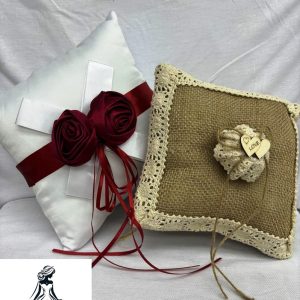 Wedding Ring Cushion - White & Brown