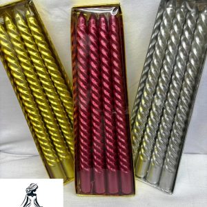 Burgundy Candles in Gold and Silver