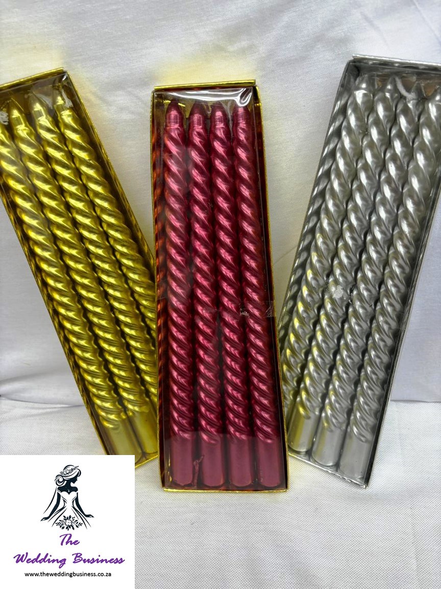 Burgundy Candles in Gold and Silver